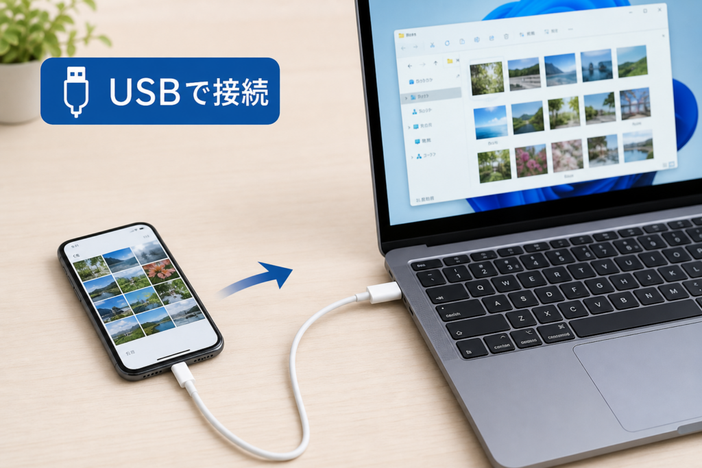 1. USBケーブル接続でスマホの写真・動画をパソコンに取り込む手順
