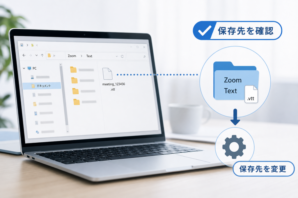 2. Zoom文字起こしファイルの保存先フォルダ確認と変更方法