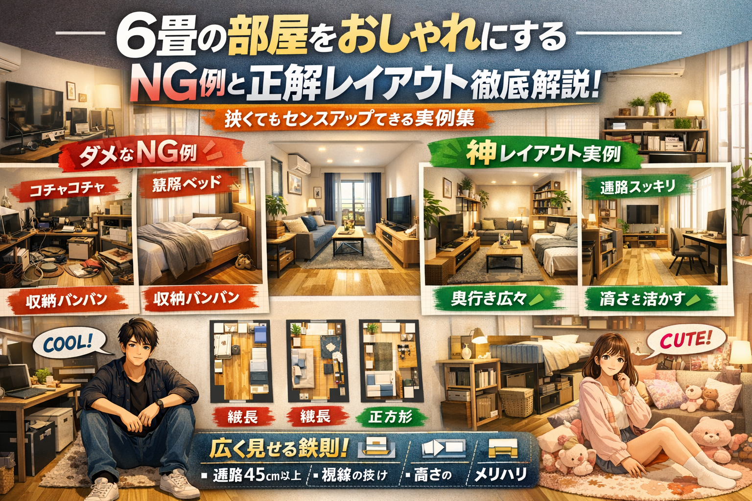 6畳の部屋をおしゃれにするNG例と正解レイアウト実例を徹底解説！センスアップのヒント満載 - ハウスケアラボ