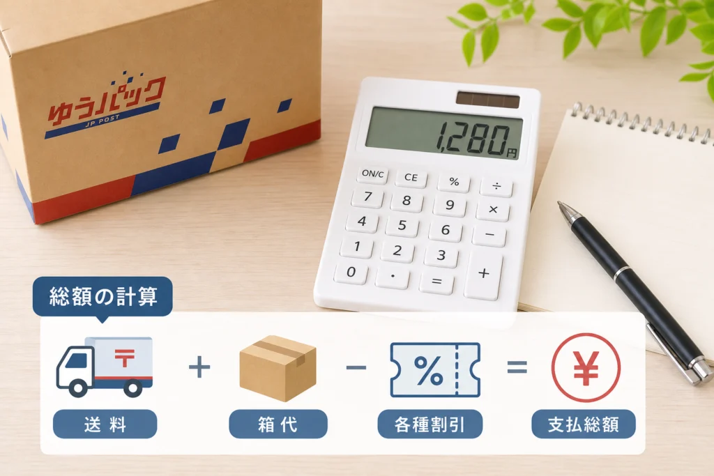 80サイズの送料と箱代を含む総額を計算する