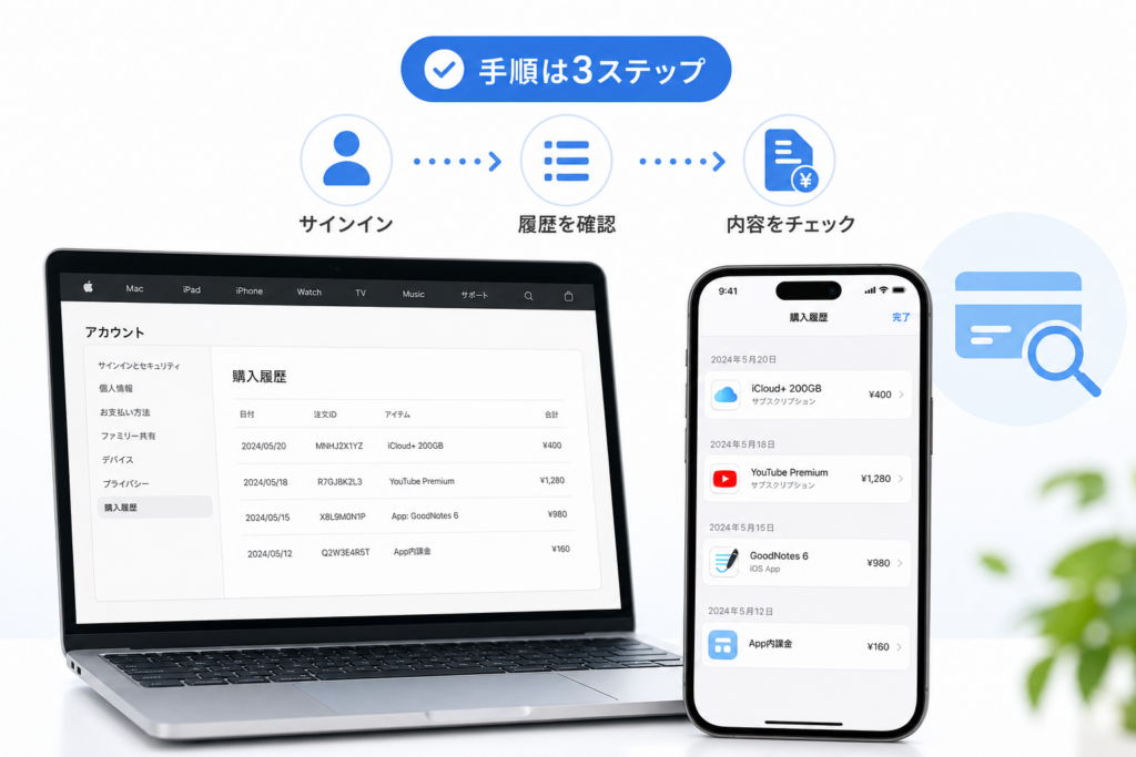 apple.com billの請求内容をスマホ・PCから確認する手順