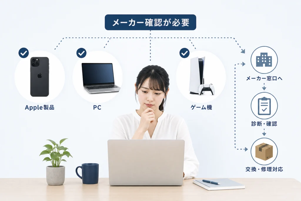 Apple・PC・ゲーム機などはメーカー確認が必要か