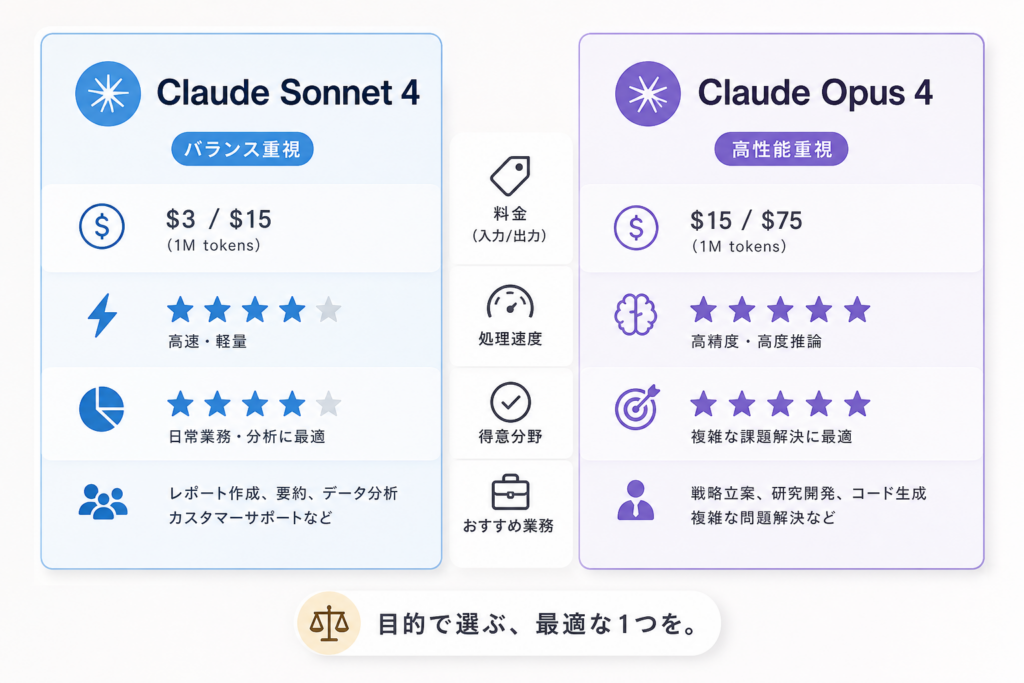Claude Sonnet 4とClaude Opus 4の違いを料金と仕事観点で徹底比較!