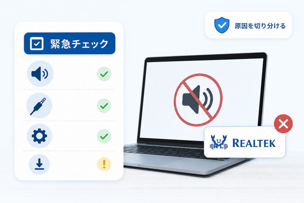 「音が出ない」「Realtek(R)Audioがない」緊急チェックリスト