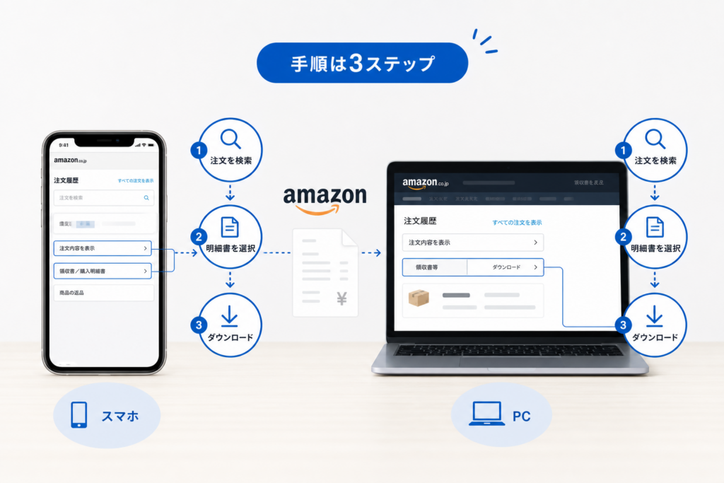 【スマホ・PC別】Amazon領収書・購入明細書の発行・ダウンロード手順