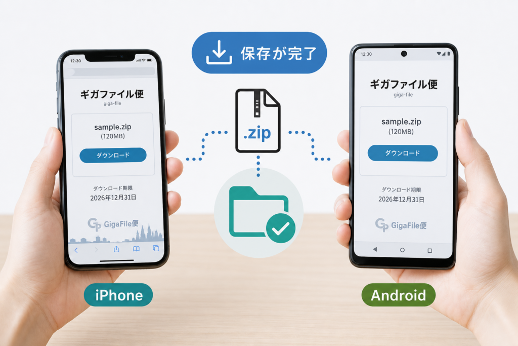 【スマホ別】ギガファイル便でファイルをダウンロード・保存する手順