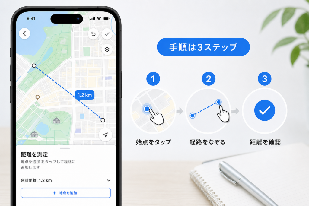 【スマホ版】Googleマップで距離測定する手順(iPhone/Android対応)