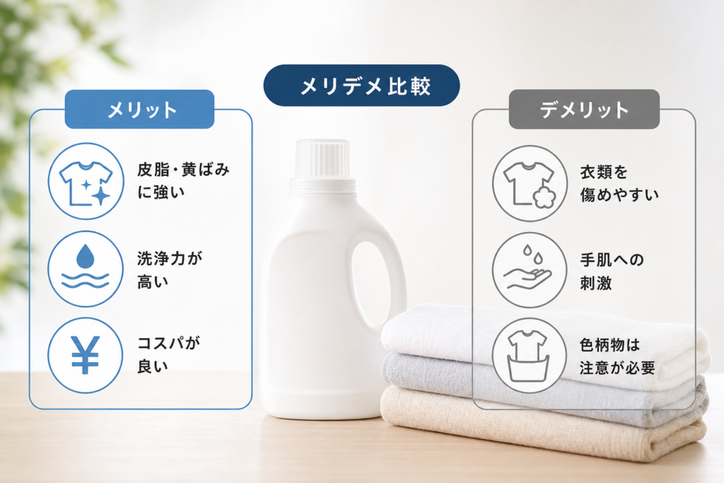 【タイプ別】アルカリ性(弱アルカリ性)洗濯洗剤のメリット・デメリット比較
