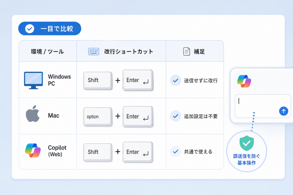 【環境別・AIツール別】誤送信を防ぐ改行ショートカット比較一覧