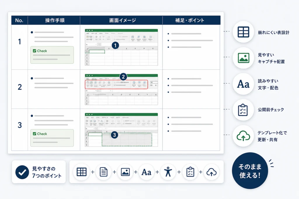 そのまま設計に使えるExcel手順書のレイアウト例