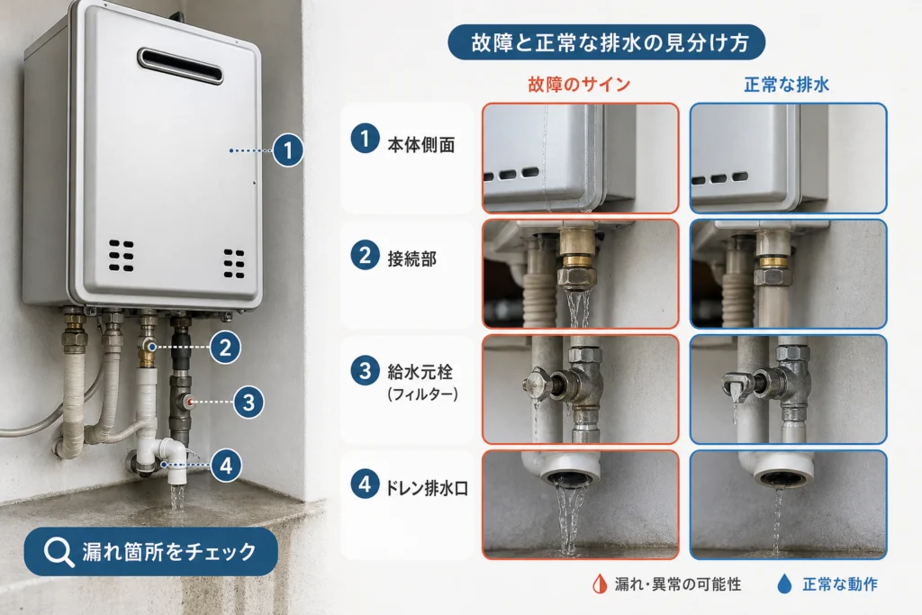どこから漏れている?故障と正常な排水を見分けるには