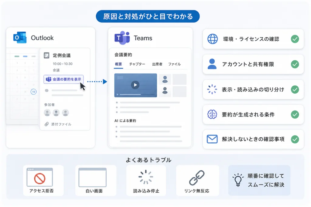 どのOutlookならTeams会議要約を表示できる？