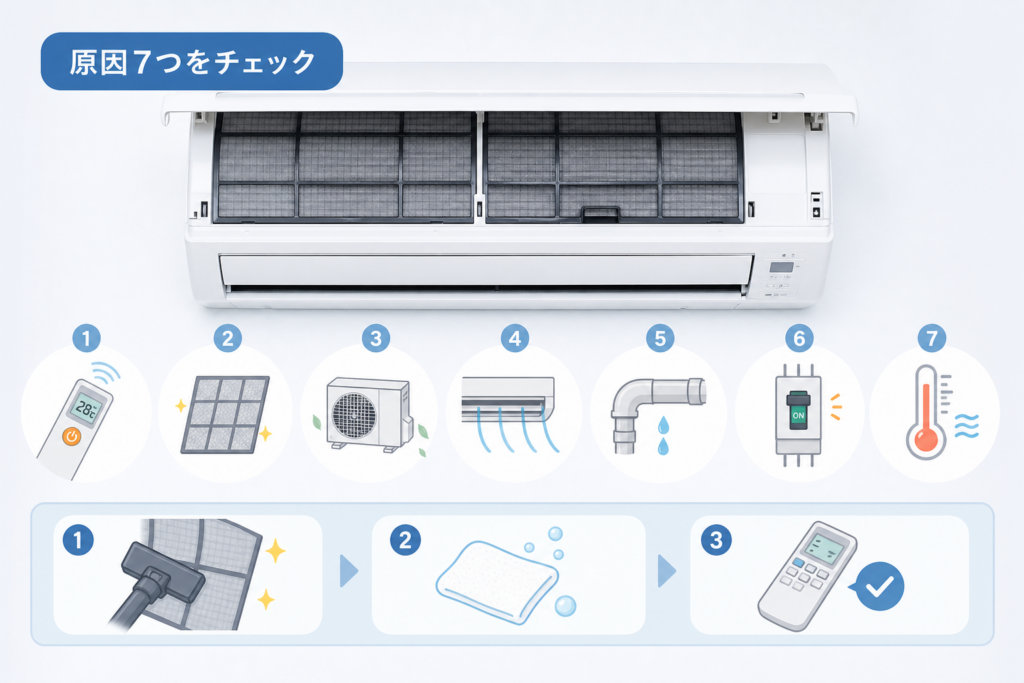 エアコンが冷えない主な原因7選とセルフメンテナンスの手順