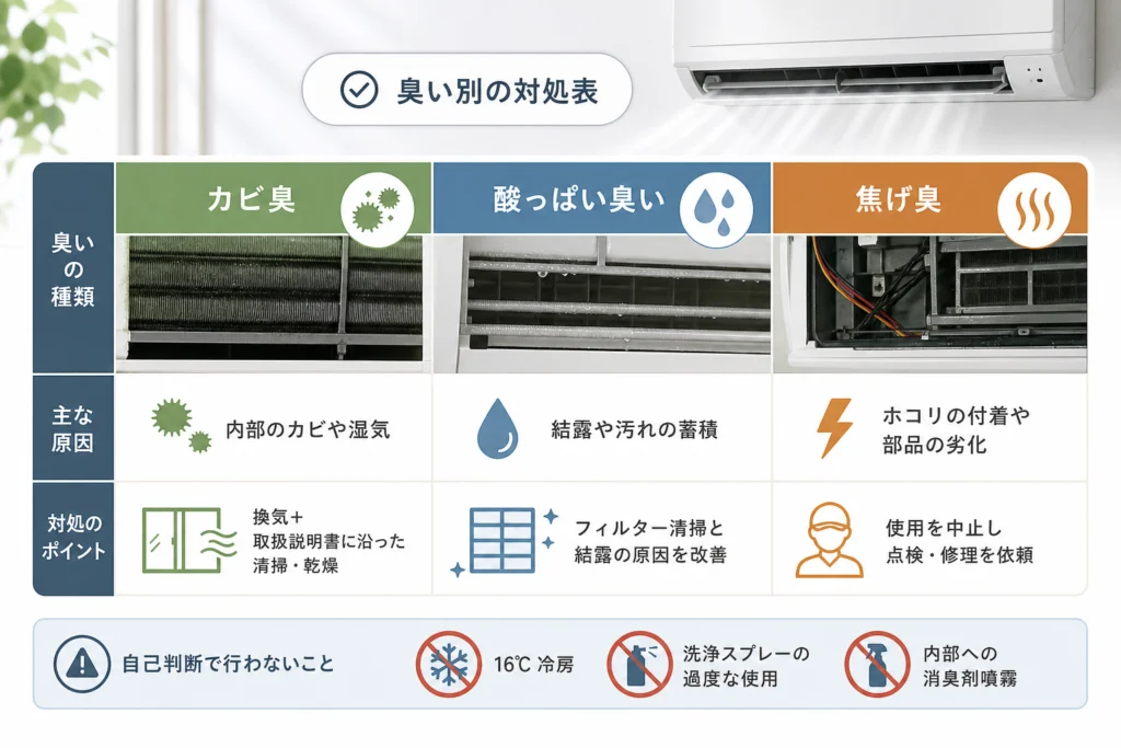 カビ臭・酸っぱい臭い・焦げ臭をどう判断する?臭い別の対処表