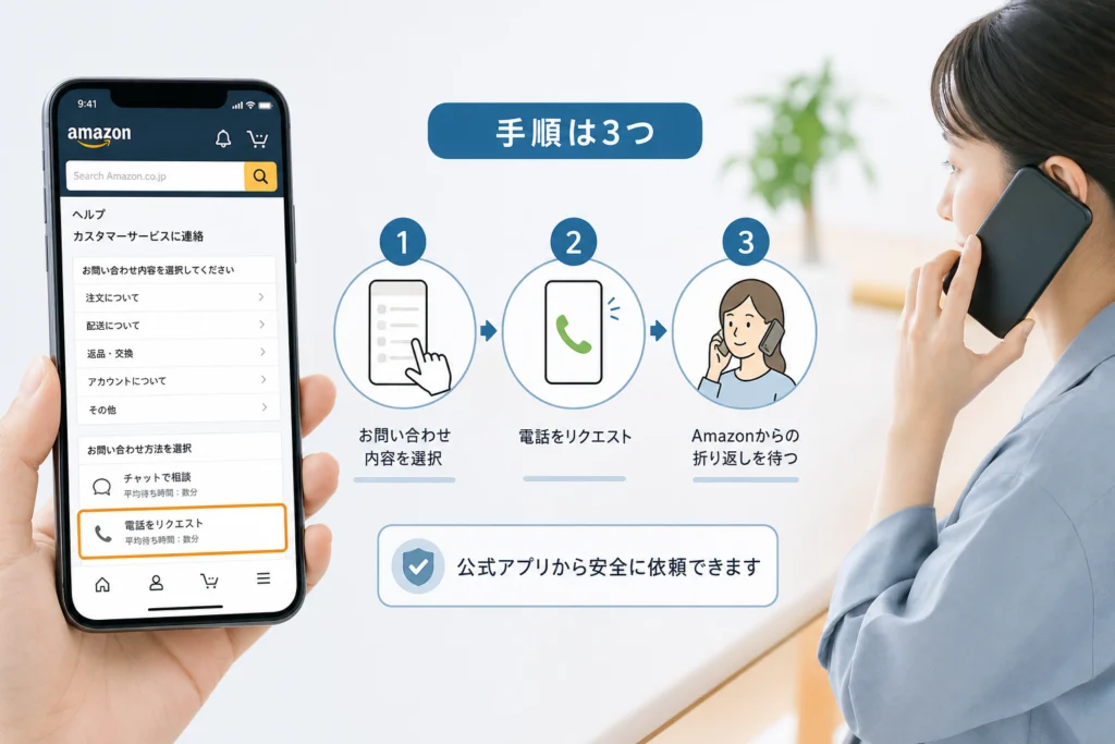 スマホアプリでAmazonからの折り返し電話を依頼する手順
