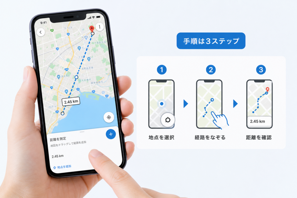 スマホ（iPhone/Android）でGoogleマップの距離を測定する手順