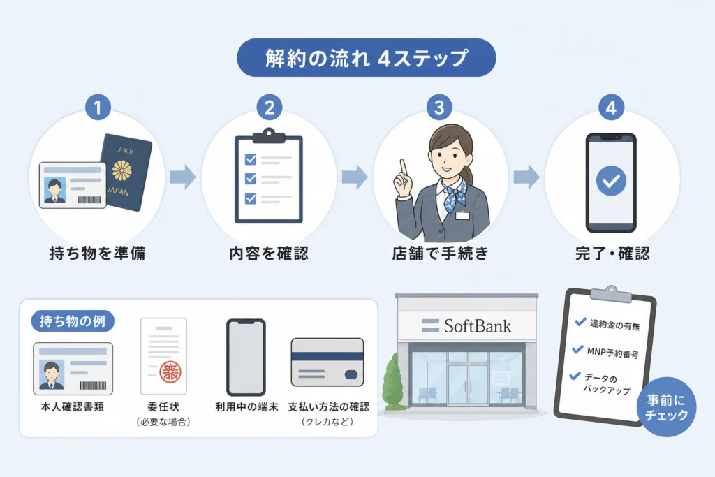 ソフトバンクショップでは、どの順番で解約する？
