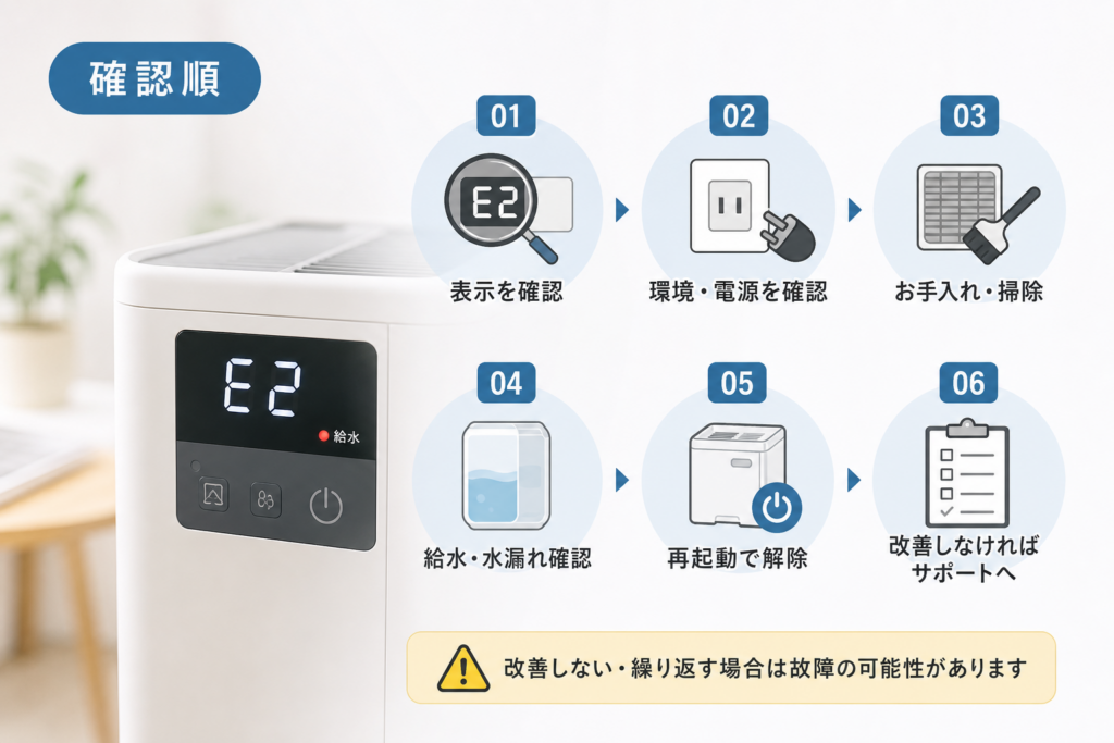 ダイニチ加湿器のE2が出たときの確認順