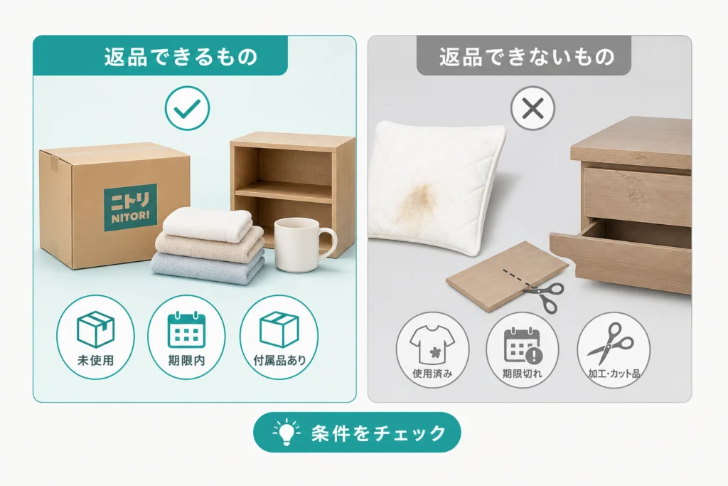 ニトリネットで返品できるもの・できないもの