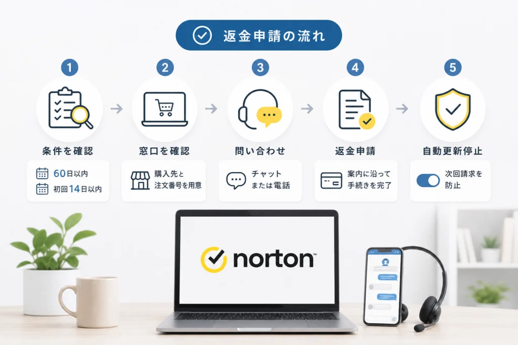 ノートンの返金を申請する手順｜チャット・電話