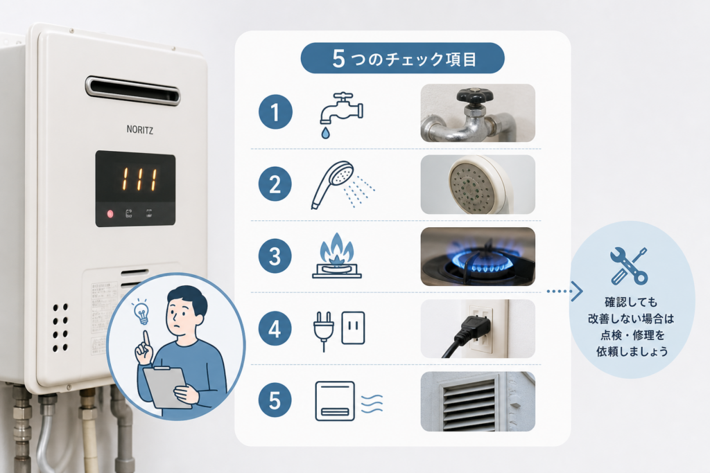 ノーリツ給湯器エラー111点滅の原因と自分でできるチェック項目
