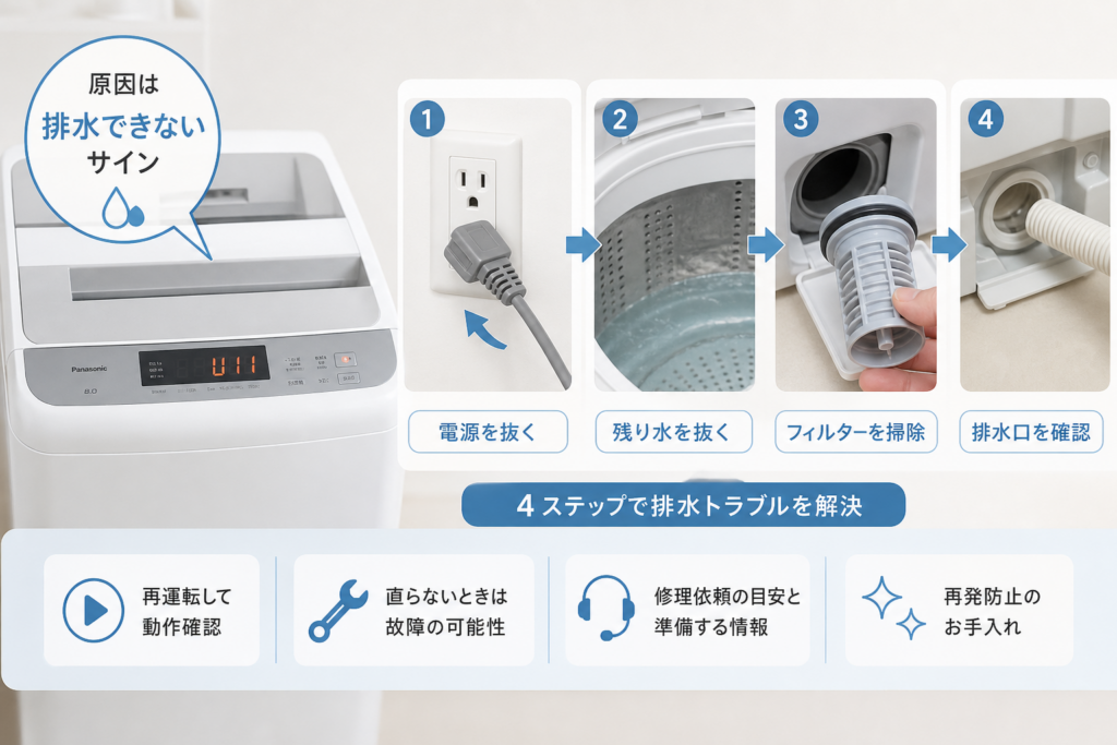 パナソニック洗濯機のエラーU11は「排水できない」サイン