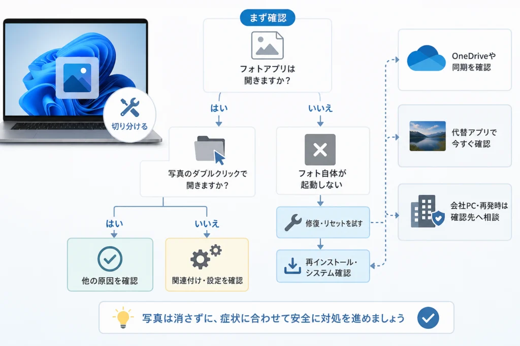 フォトアプリが開かない原因をどう切り分ける？