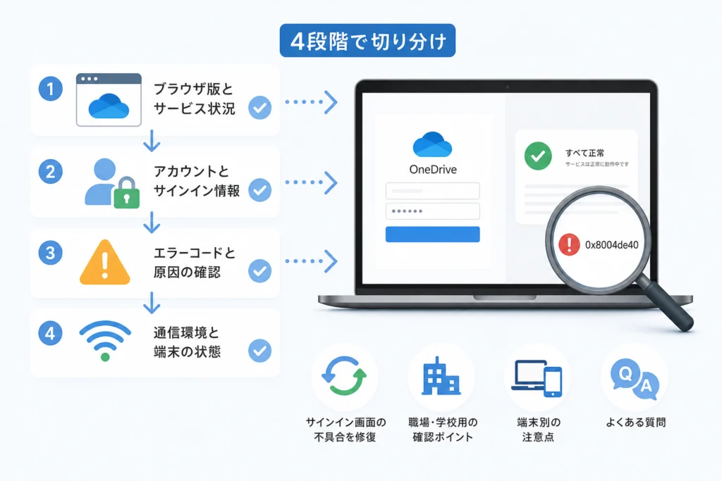 ブラウザ版とサービス状況で、PCの修復が必要か見極める
