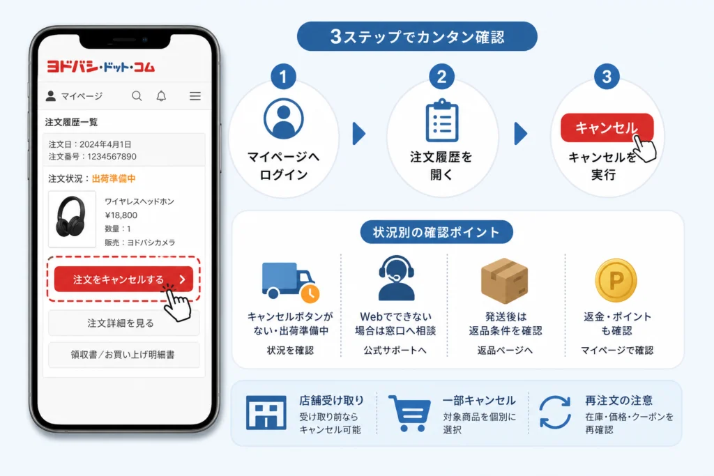 マイページから注文をキャンセルする手順
