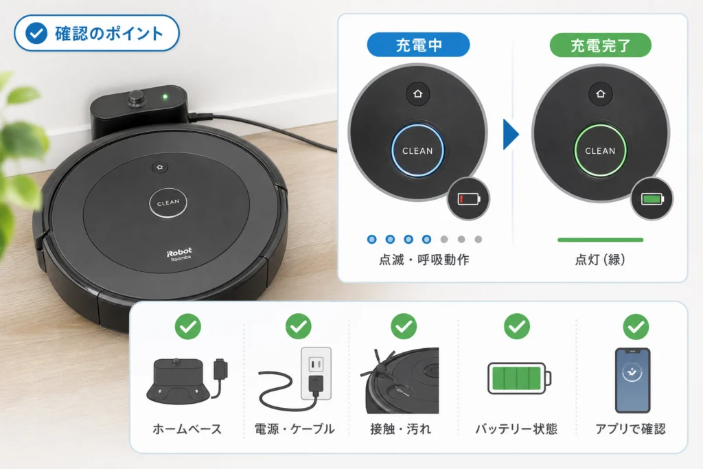 ルンバが充電中か・充電完了かを確認する方法