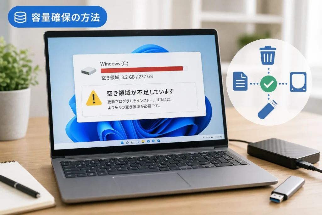一時ファイルだけでは足りない場合の容量確保
