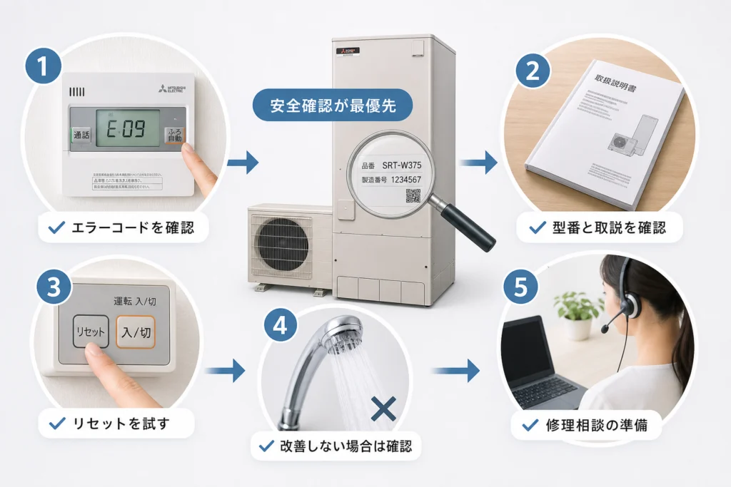 三菱エコキュートのエラーコード一覧は、どう見ればよい？
