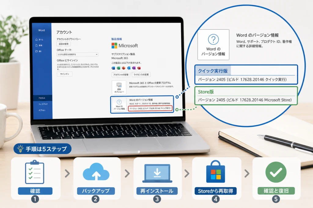 今使っているOfficeがStore版か、どこで確認できる？