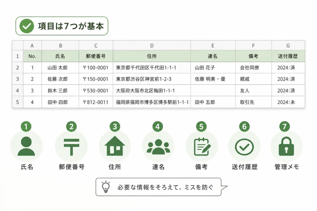 住所録にはどんな項目を用意すればよい？
