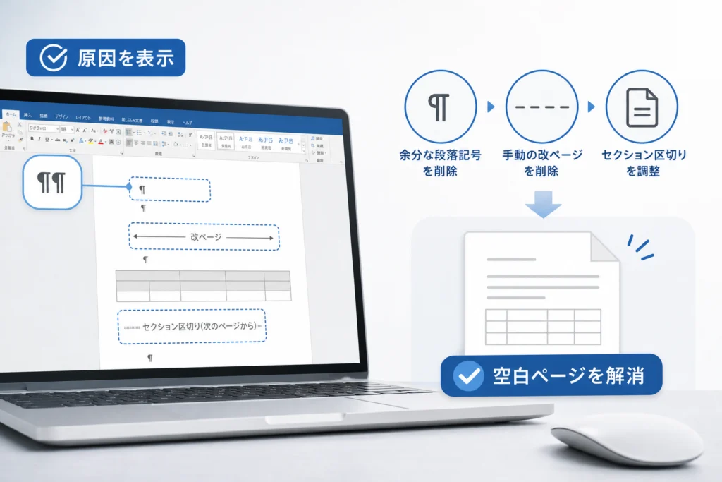 余分な段落記号や手動の改ページを削除する方法