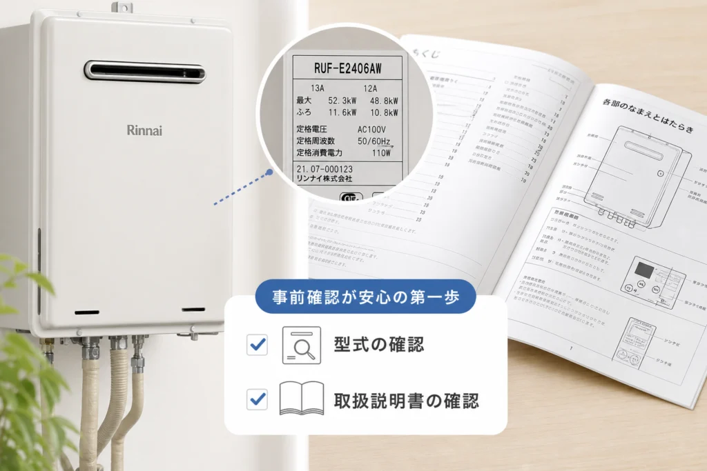 作業前に型式と取扱説明書を確認する