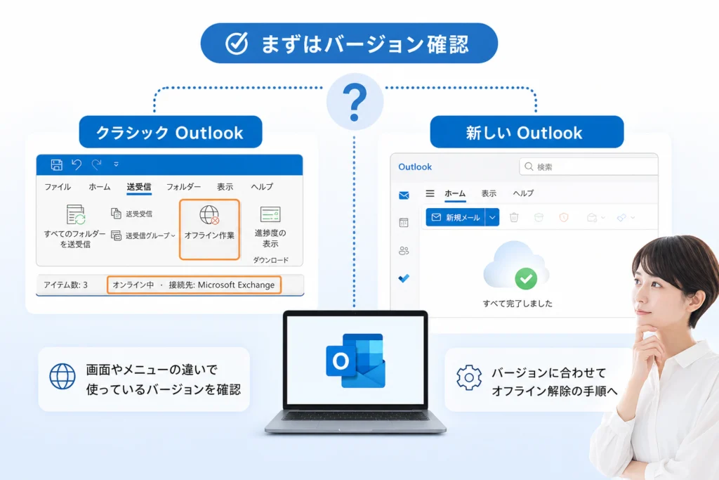 使っているOutlookがクラシック版か新しいOutlookかを確認するには?