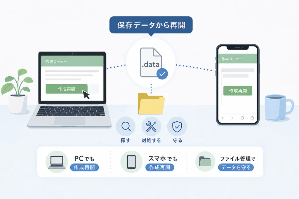 保存データから作成を再開するには？