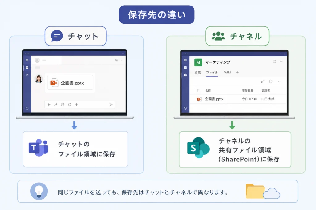 保存先はチャットとチャネルでどう違う?
