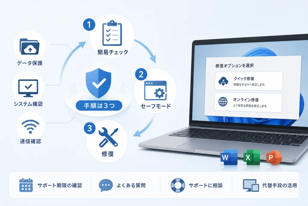修復前に確認するデータ保護と簡易チェック