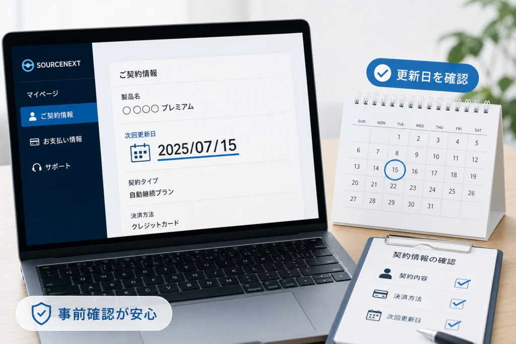 停止前に次回更新日と契約情報を確認する