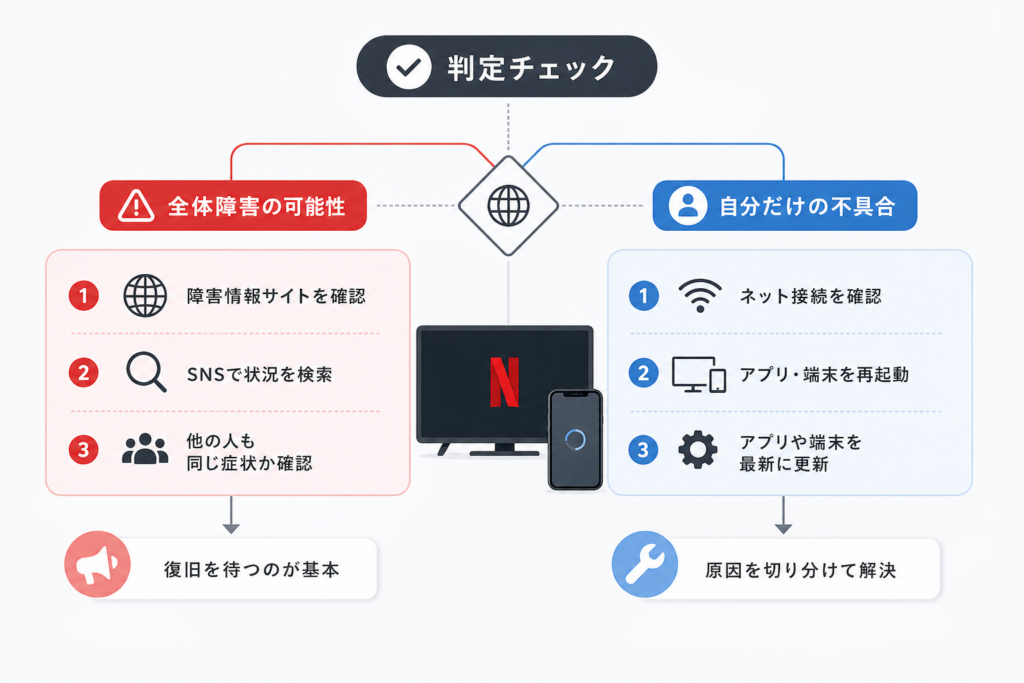 全体障害と自分だけの不具合を見極める判定チェックリスト