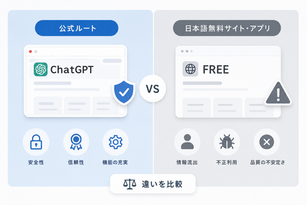 公式chatgptと日本語無料サイト・アプリの違いを忖度ナシで徹底比較