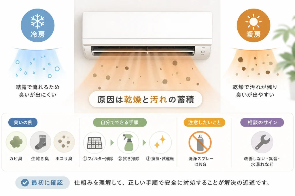 冷房では気にならなかった臭いが、暖房で出るのはなぜ?