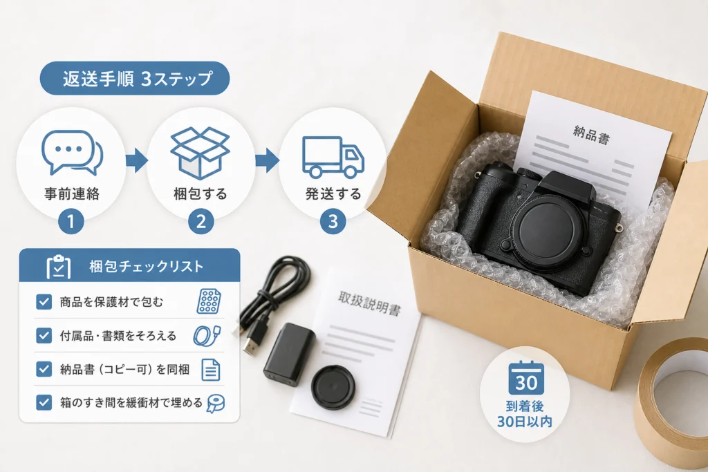 初期不良の商品を返送する手順と梱包チェックリスト