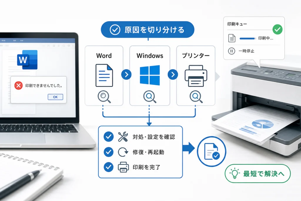 別アプリは印刷できるのに、Wordだけ失敗するときは？