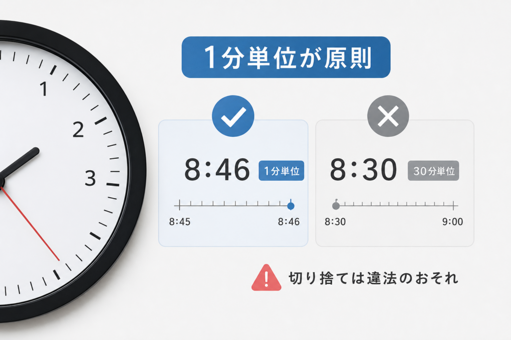 労働時間は1分単位が原則｜15分・30分単位の端数処理と切り捨ての違法性