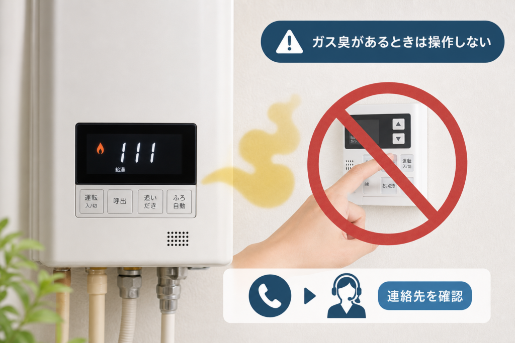 危険サインと連絡先|ガス臭があるときはリセットしない