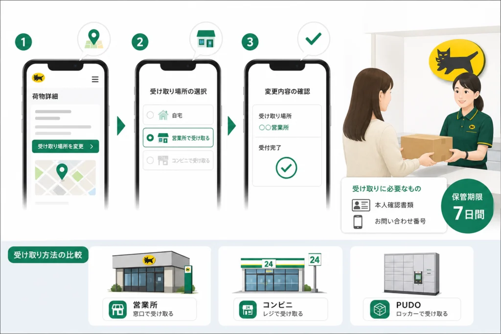 営業所受け取りに変更できないときの切り分け