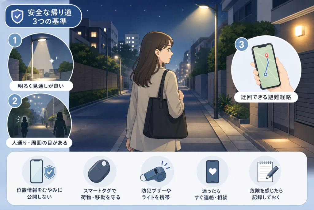 夜道や帰宅時は、どんな経路と行動を選ぶ?